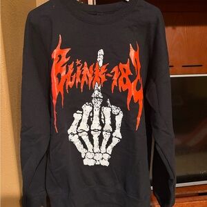 Black Crewneck Sweater with Red & White Graphic